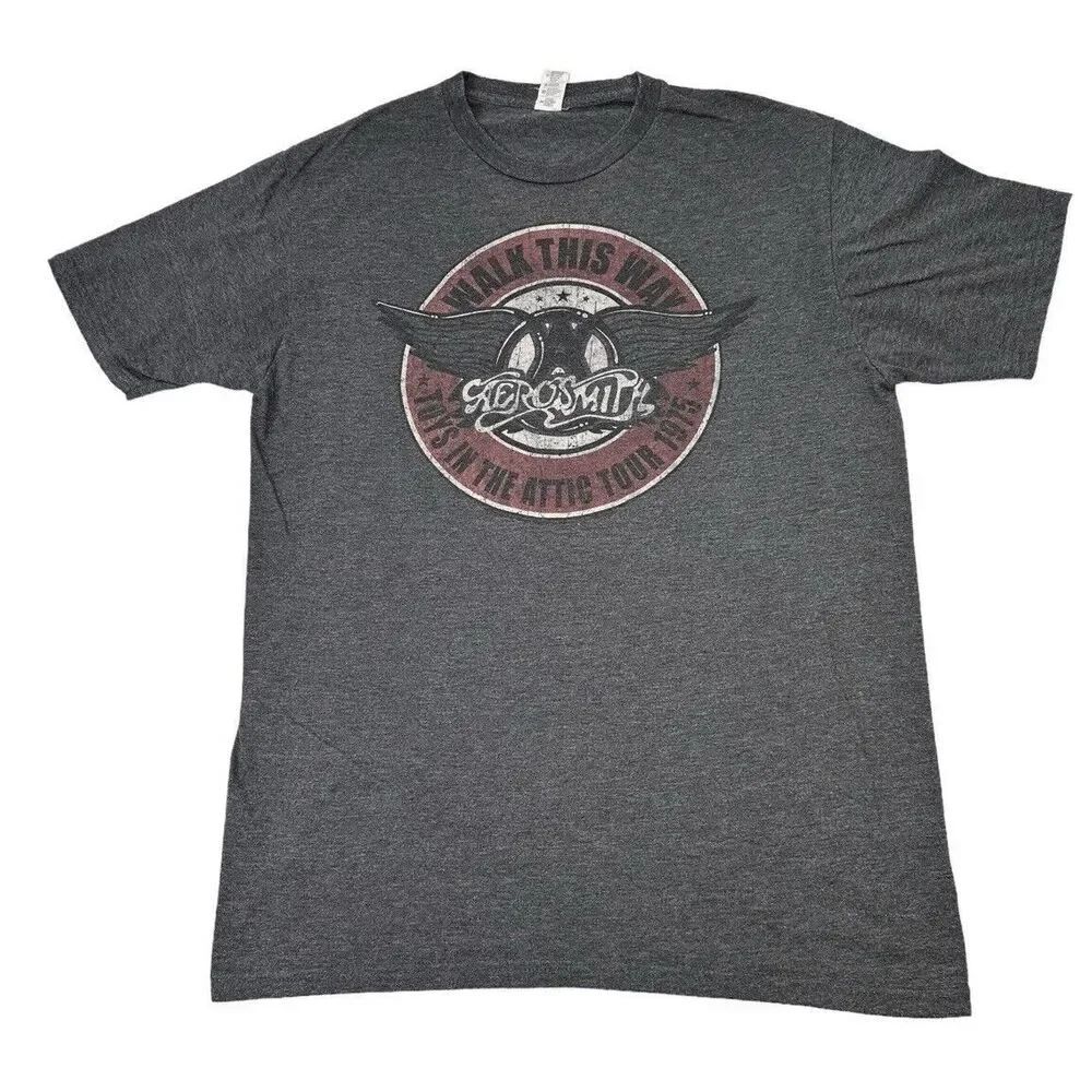 Aerosmith Gray Walk This Way Toys In The Attic Tour 1975 T-Shirt Shirt Large